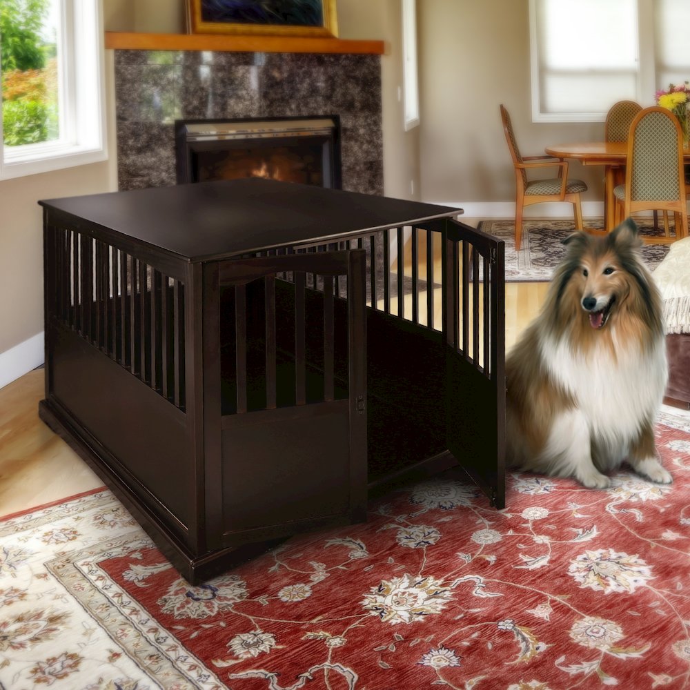 Wooden Extra Large Pet Crate Espresso End Table. Picture 11