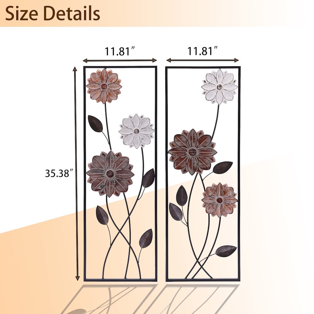 LuxenHome 2-Piece Multi-Color Metal Wildflowers Rectangular Frame Wall Decor. Picture 5