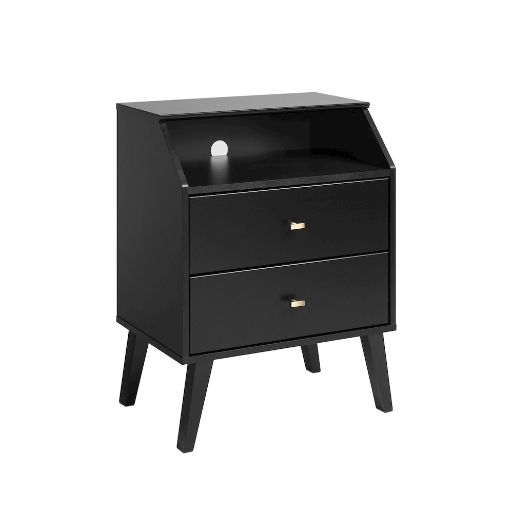 Milo 2 Drawer Night Stand with Angled Top, Black. Picture 1