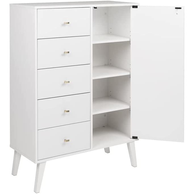 Milo 5-drawer Chest with Door, White. Picture 2
