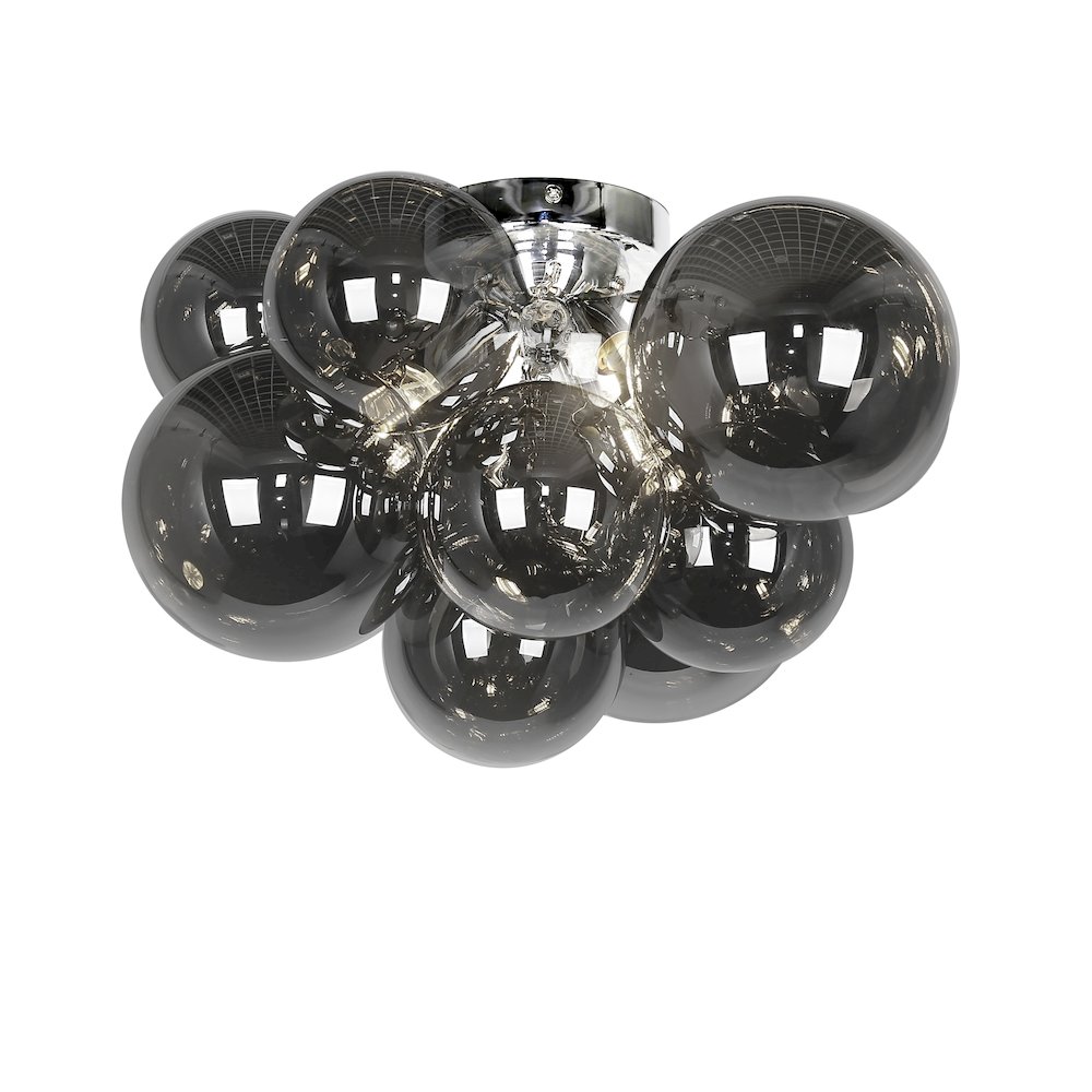 3 Light Flush Mount, Polished Chrome with Smoked Glass. Picture 1