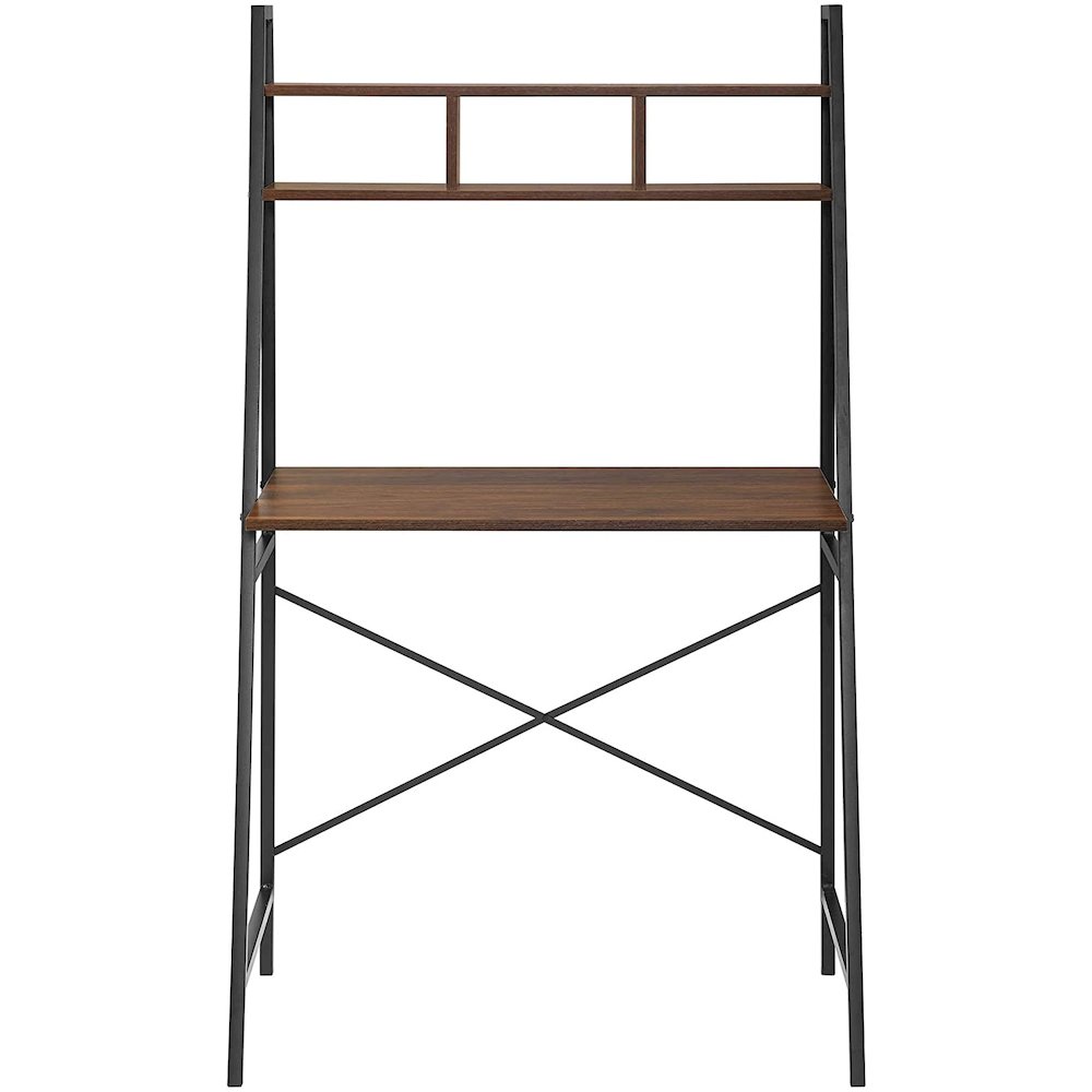Mini Arlo 56" Tall Compact Industrial Ladder Desk with Storage - Dark Walnut. Picture 2