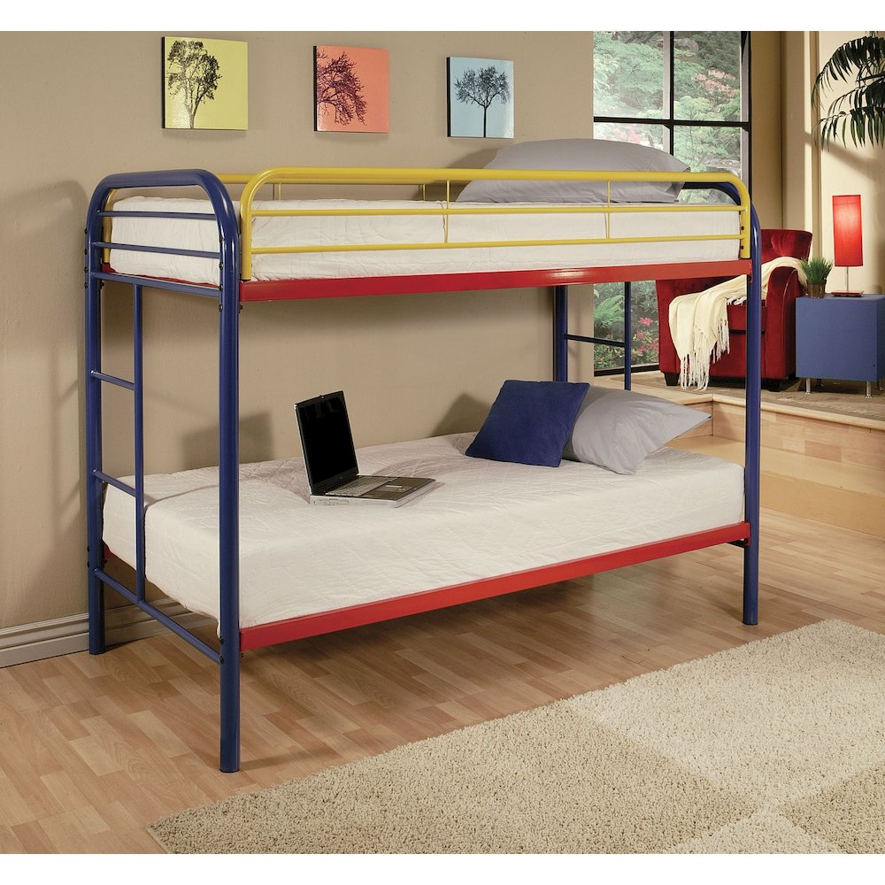 Twin Over Twin Rainbow Metal Tube Bunk Bed. Picture 1