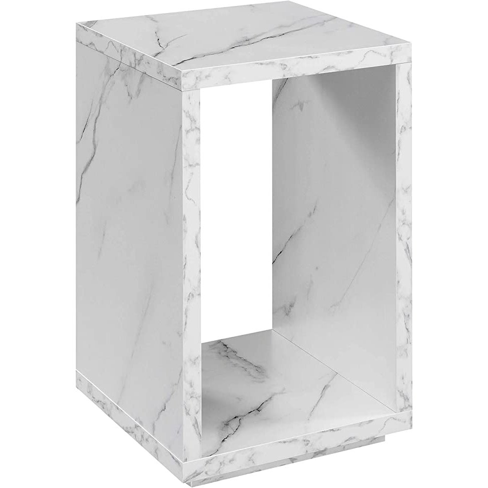 Northfield Admiral End Table with Shelf, White Faux Marble. Picture 1