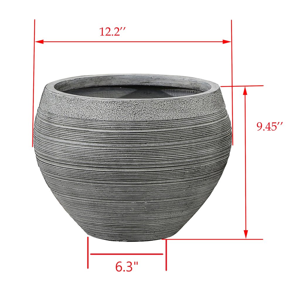 Gray Pottery-Style 11.75-inch Round MgO Planter. Picture 2
