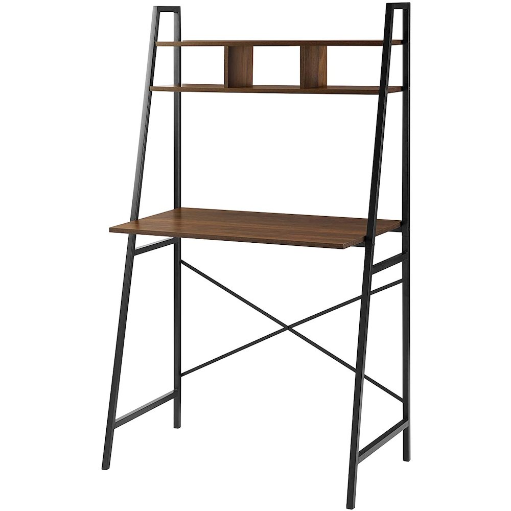 Mini Arlo 56" Tall Compact Industrial Ladder Desk with Storage - Dark Walnut. Picture 1