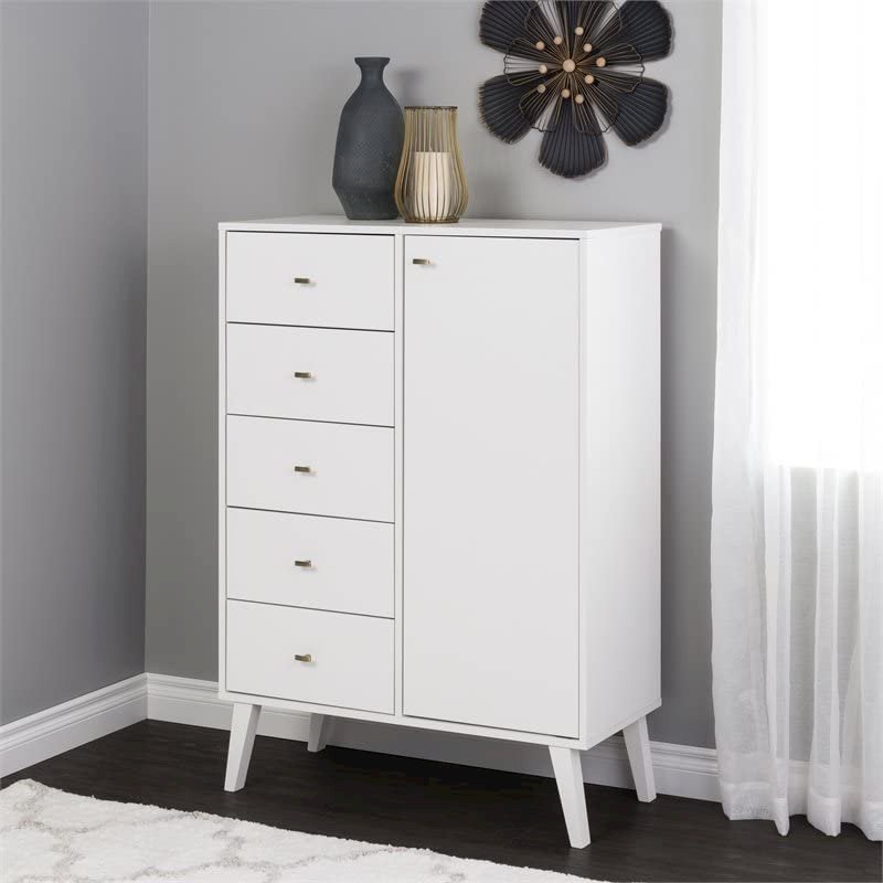 Milo 5-drawer Chest with Door, White. Picture 3