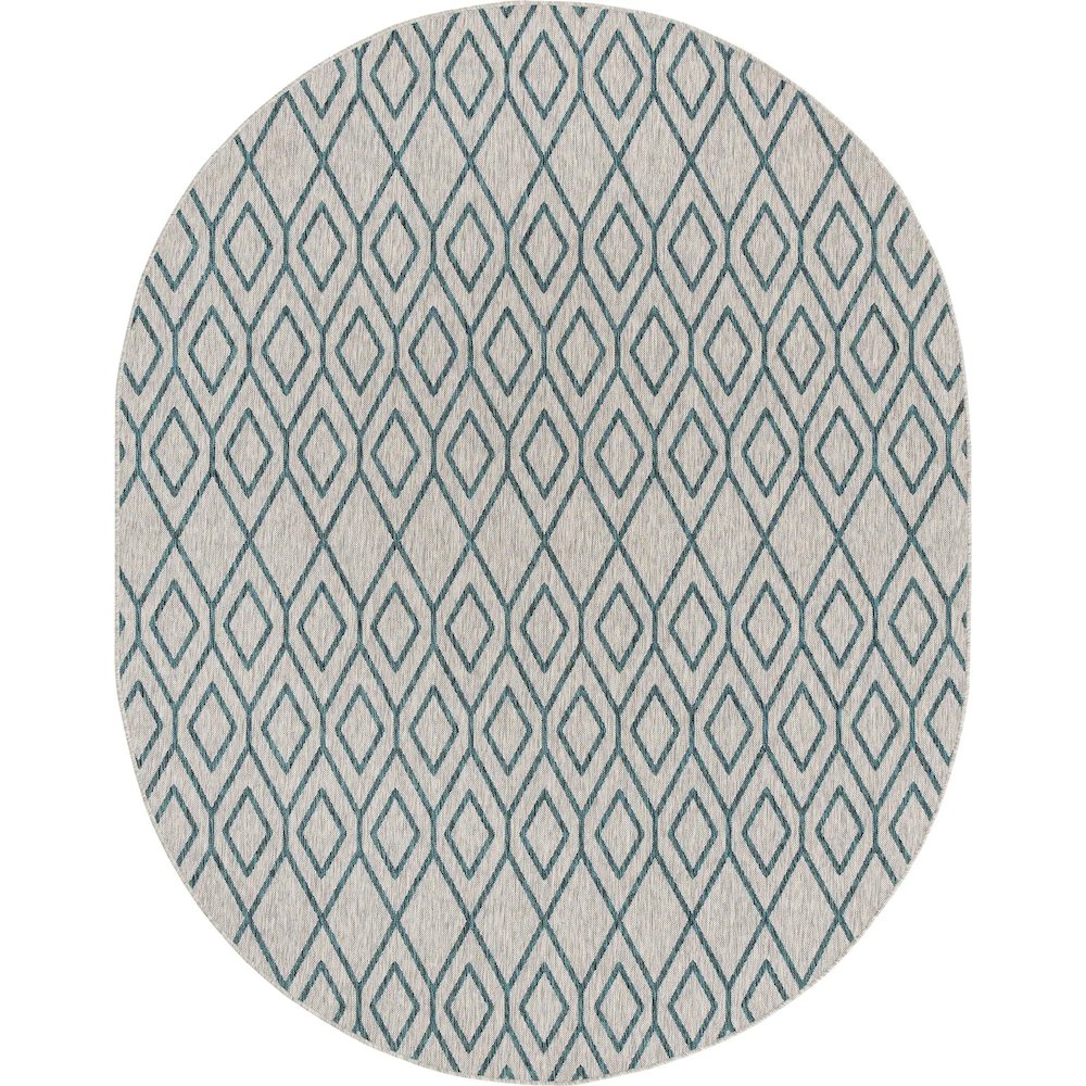 Jill Zarin Outdoor Turks and Caicos Area Rug 7' 10" x 10' 0", Oval Gray Teal. Picture 1