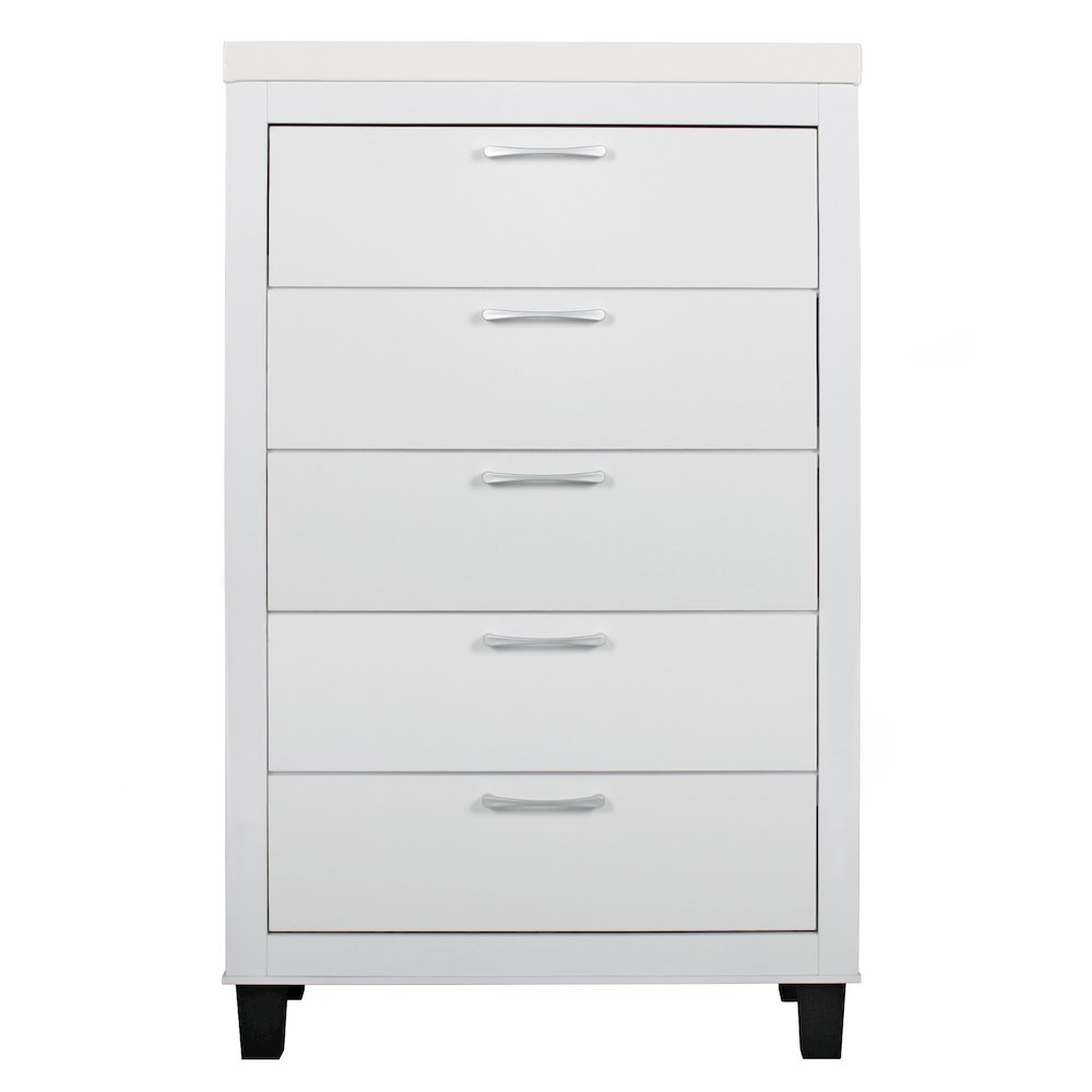 Better Home Products Elegant 5 Drawer Chest of Drawers for Bedroom in White. Picture 2