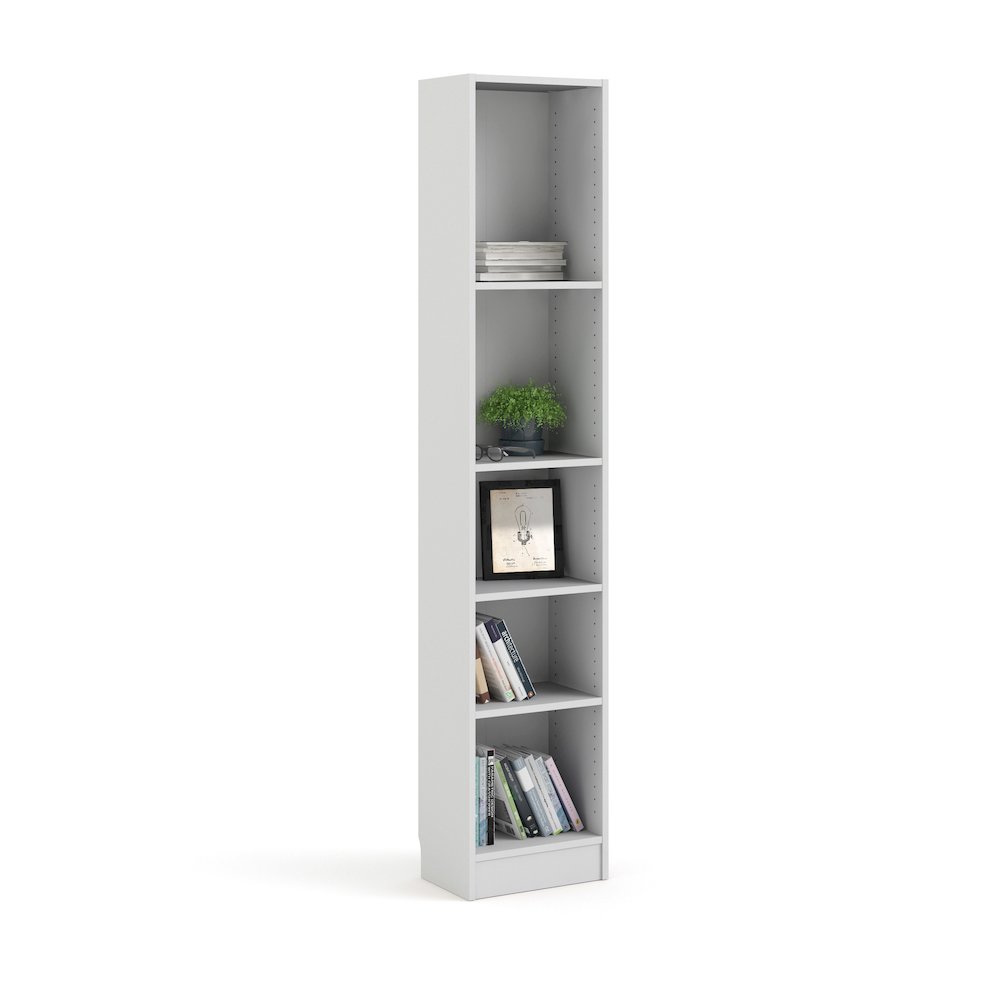 Element Tall Narrow 5 Shelf Bookcase, White. Picture 6