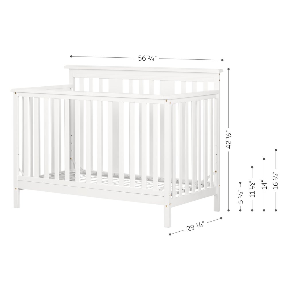Little Smileys Modern Baby Crib - Adjustable Height Mattress with Toddler Rail, Pure White. Picture 2