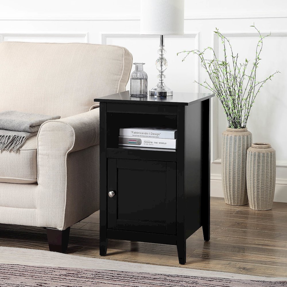 Designs2Go End Table with Storage Cabinet and Shelf, Black. Picture 3