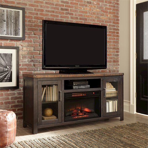 Martin Svensson Home Bolton TV Stand with Electric Fireplace, Black Stain and Natural. Picture 5