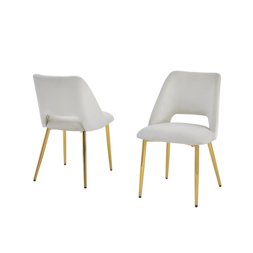 Cream Velvet Dining Side Chair Openback, Chrome Gold, Set of 2. Picture 1