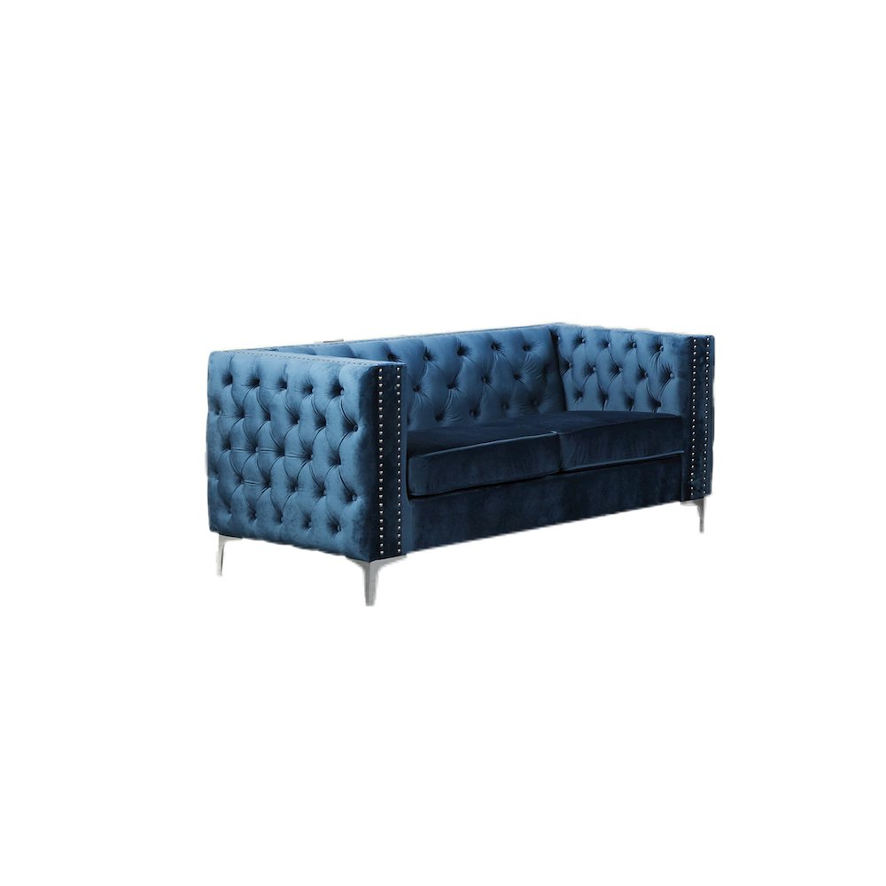 Best Master Furniture Aineias 60" Tufted Transitional Velvet Loveseat in Navy. Picture 1