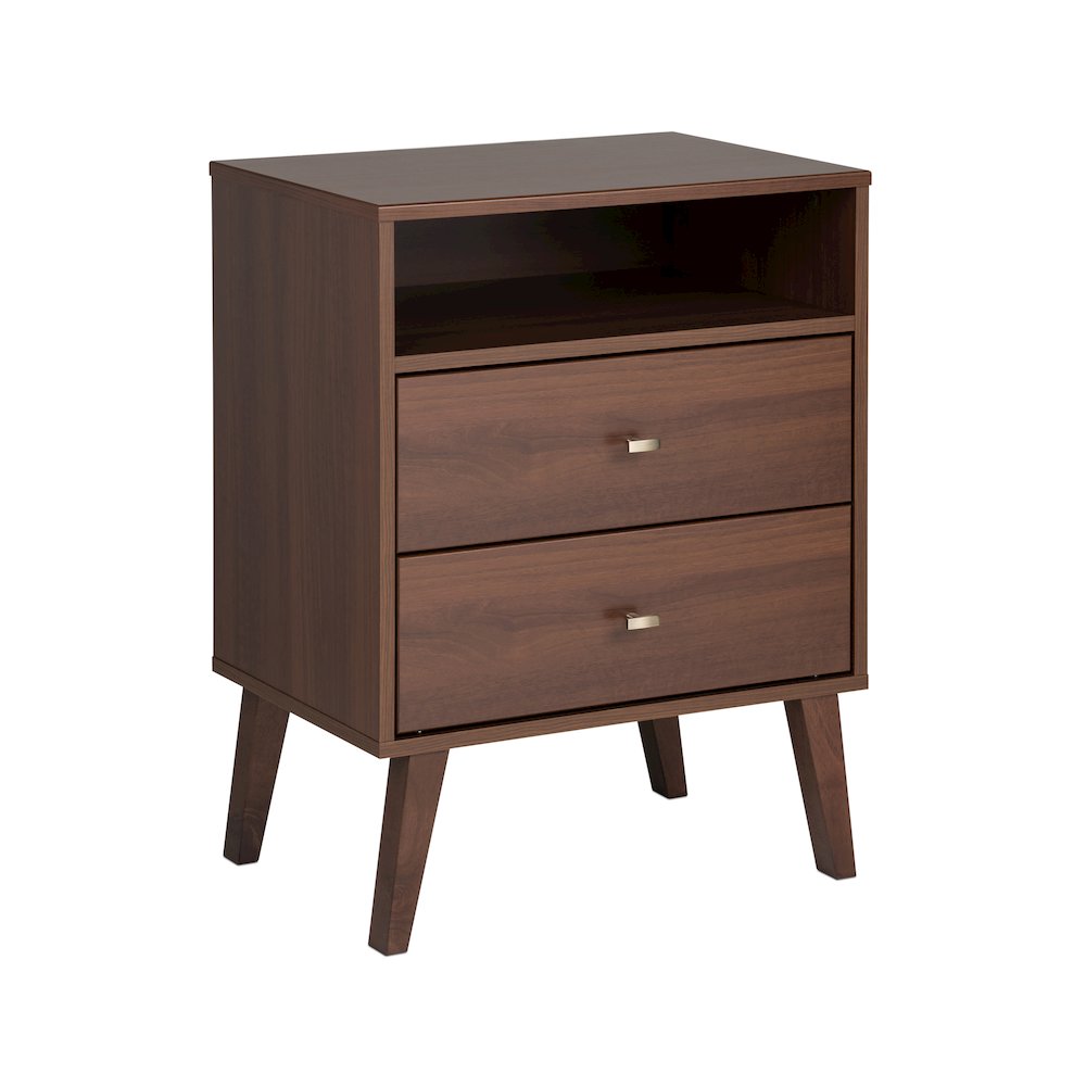 Milo 2-drawer Tall Nightstand with Open Shelf, Cherry. Picture 1