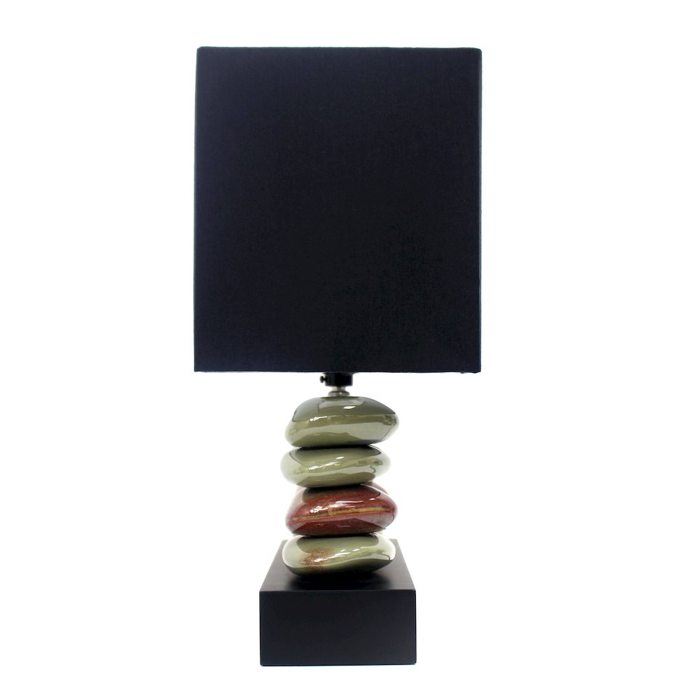 Rectangular Dual Stacked Stone Ceramic Table Lamp with Black Shade. Picture 6