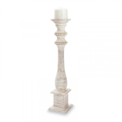 Large White Bead Distressed Candlestick. Picture 1