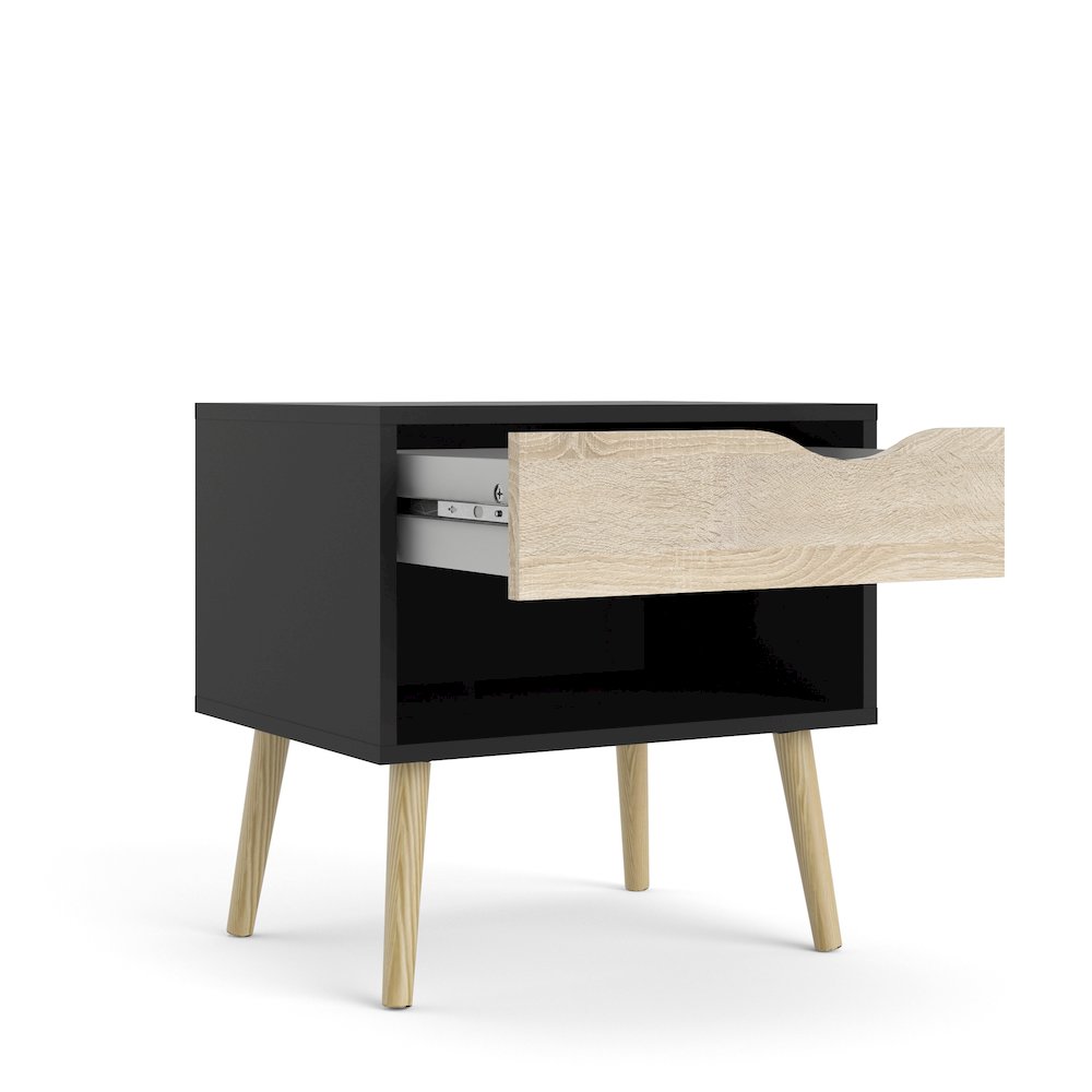 Diana 1 Drawer Nightstand, Black Matte/Oak Structure. Picture 4