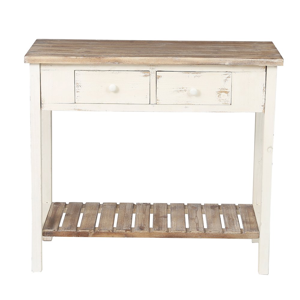 Distressed White and Wood 2-Drawer 1-Shelf Console and Entry Table. Picture 1