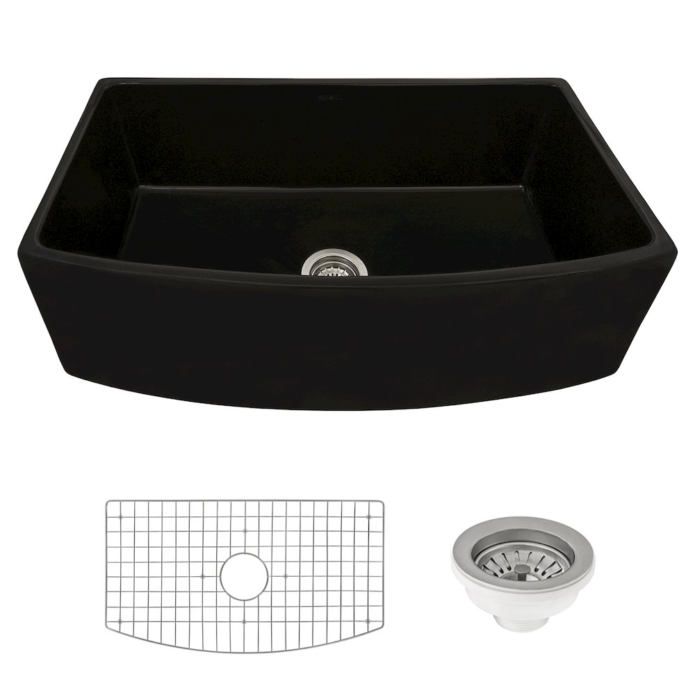 Ruvati 33 inch Fireclay Black Farmhouse Kitchen Sink Curved Apron-Front Single Bowl - RVL2398BK. Picture 4