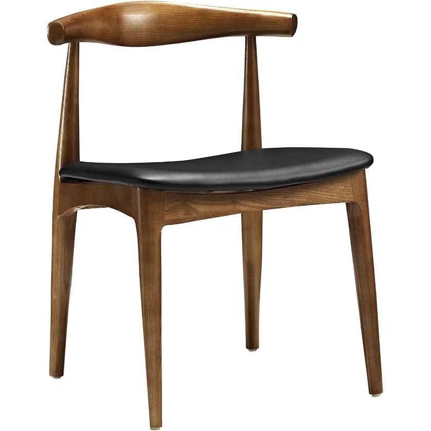 Elbow Dining Chair Black Faux Leather - Walnut, Set of 2. Picture 1