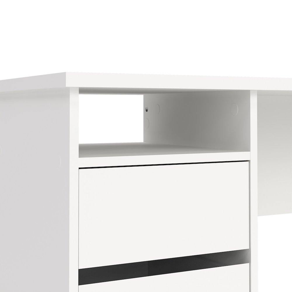 Wes Home Office Writing Desk with 3 Drawers and Open Shelf, White. Picture 4
