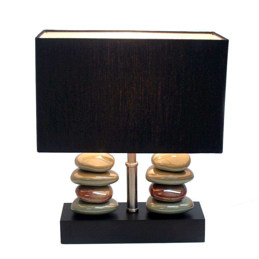 Rectangular Dual Stacked Stone Ceramic Table Lamp with Black Shade. Picture 2