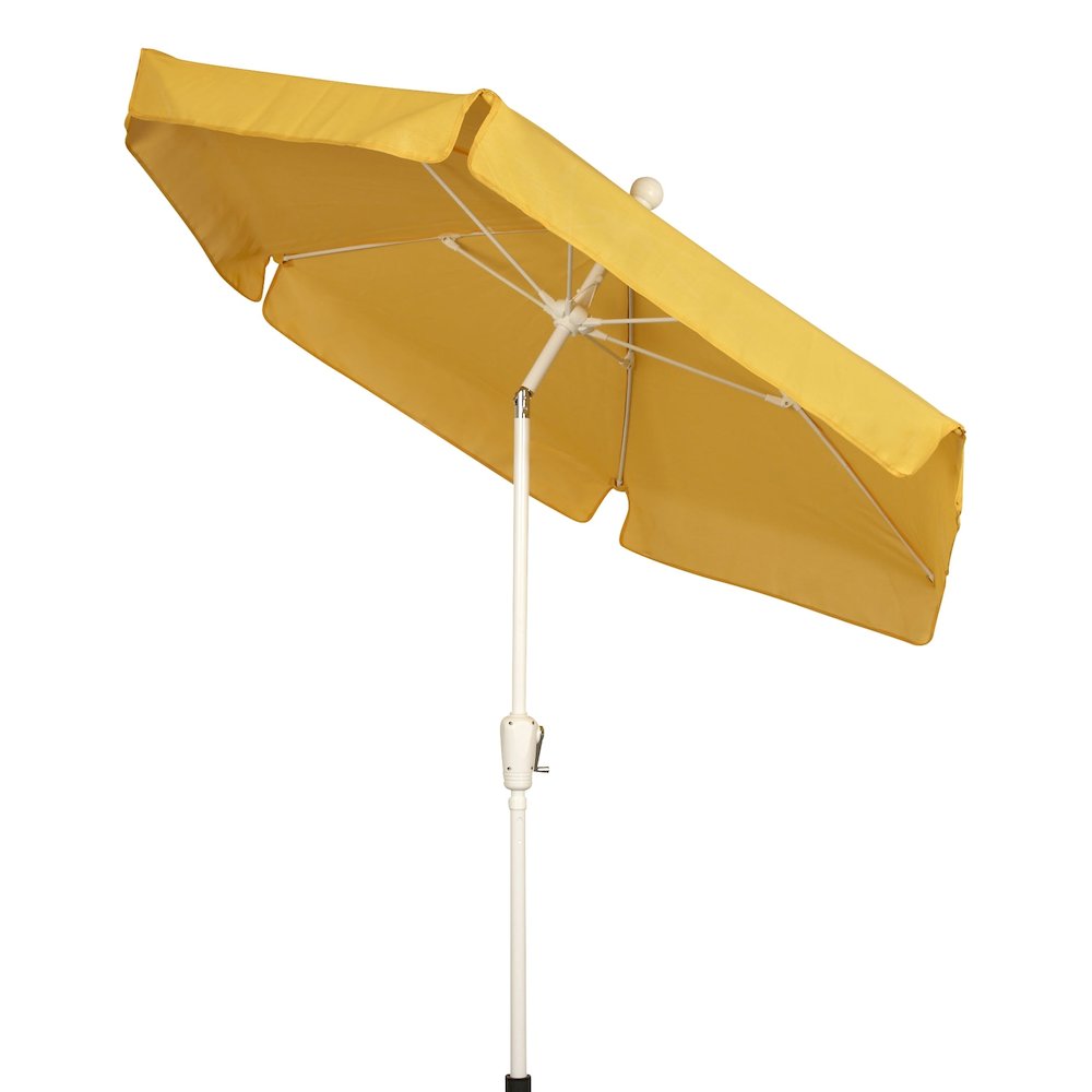 7.5' Hex Home Garden Tilt  Umbrella 6 Rib Crank White with Yellow Vinyl Coated Weave Canopy. Picture 1