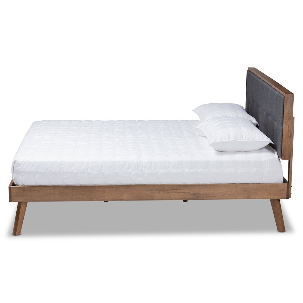 Baxton Studio Alke MidCentury Modern Dark Grey Fabric Upholstered Walnut Brown Finished Wood Full Size Platform Bed. Picture 1