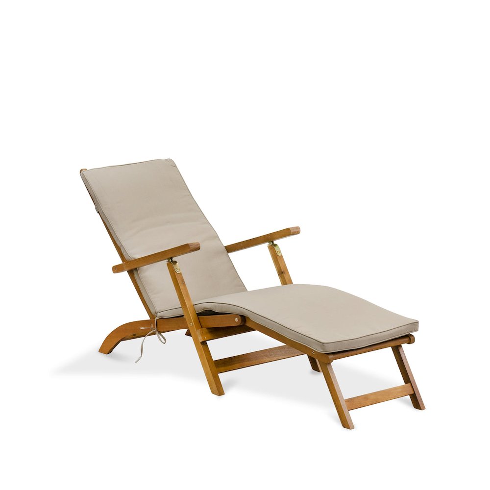 Patio Chair Lounge - Outdoor Acacia Wood Sunlounger Chair for Poolside, Deck, Lawn, 59x21x35 Inch, Natural Oil. Picture 1
