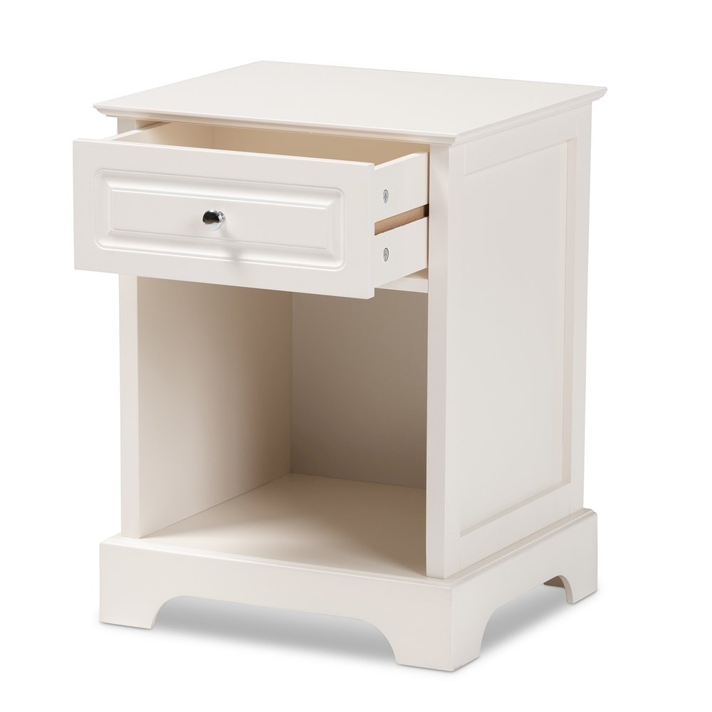 Baxton Studio Chase Modern Transitional White Finished 1Drawer Wood Nightstand. Picture 3
