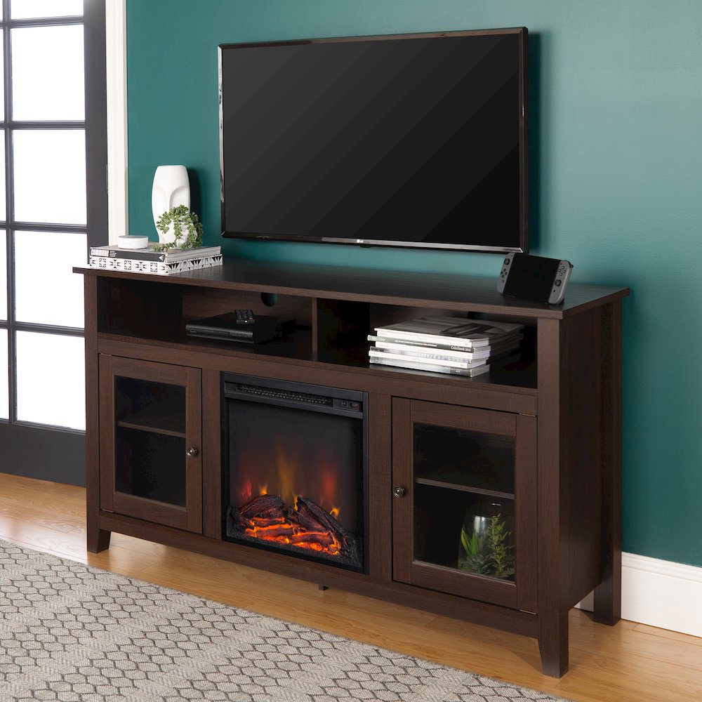 58" Wood Highboy Fireplace TV Stand - Espresso. Picture 1
