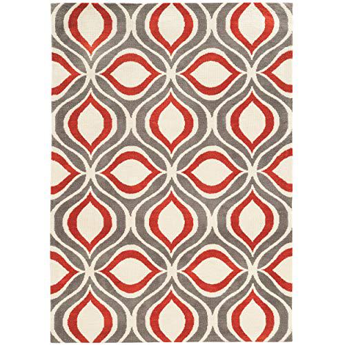 GEO 06 GREY/RED 5X7 Rug. Picture 1