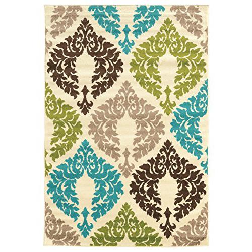 Claremont Damask Turquoise/Creme 8'x10' Rug. Picture 1