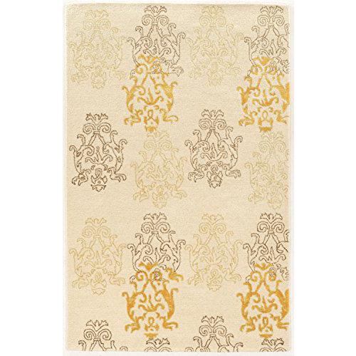 Aspire Wool Damask Ivory & Gold 5x8, Rug. Picture 1