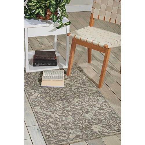 Damask Area Rug, Ivory/Grey, 2'3" x 3'9". Picture 1