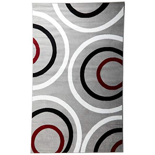 Capri Circles  Gray White Black Red 4'4"x7'4 Rug. Picture 1