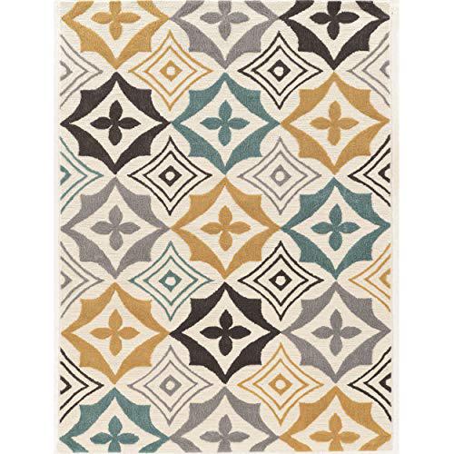TRIO Emblem Gray Blue gold 5ftx7 Rug. Picture 1