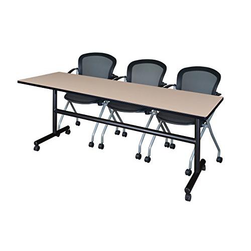 84" x 24" Flip Top Mobile Training Table- Beige and 3 Cadence Nesting Chairs. The main picture.