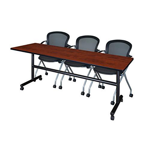 84" x 24" Flip Top Mobile Training Table- Cherry and 3 Cadence Nesting Chairs. The main picture.