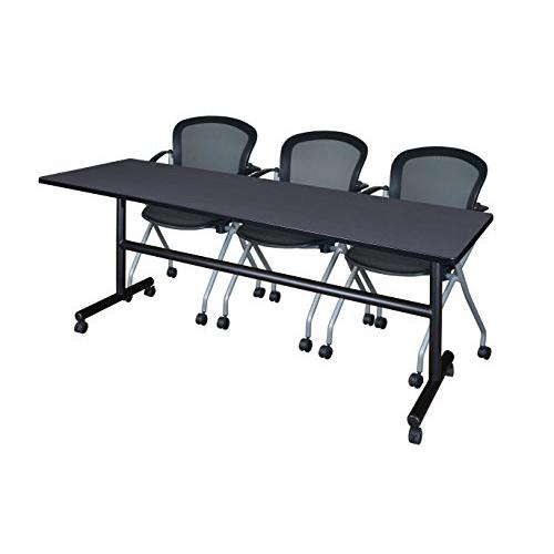 84" x 24" Flip Top Mobile Training Table- Grey and 3 Cadence Nesting Chairs. Picture 1