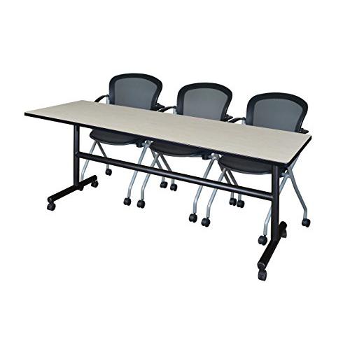 84" x 24" Flip Top Mobile Training Table- Maple and 3 Cadence Nesting Chairs. Picture 1