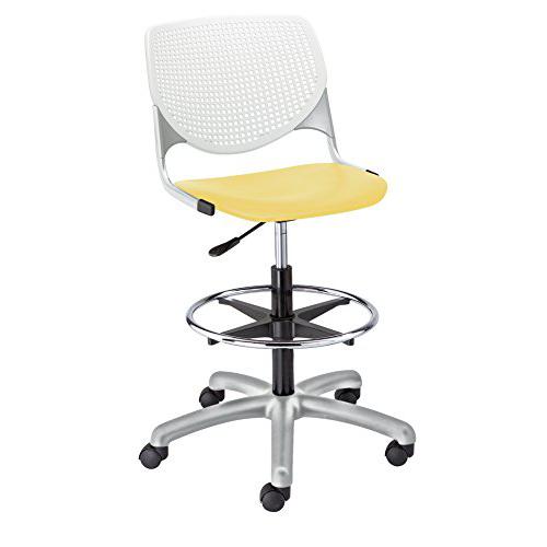 KOOL Poly Adjustable Drafting Stool, White Back, Yellow Seat. The main picture.