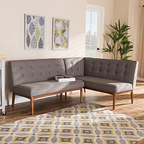 Baxton Studio Arvid Mid-Century Modern Gray Fabric Upholstered 2-Piece Wood Dining Corner Sofa Bench. Picture 1