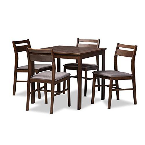 Baxton Studio Lovy Modern and Contemporary Gray Fabric Upholstered Dark Walnut-Finished 5-Piece Wood Dining Set. Picture 1
