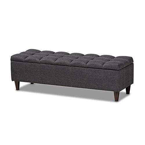Baxton Studio Brette Mid-Century Modern Charcoal Fabric Upholstered Dark Brown Finished Wood Storage Bench Ottoman. Picture 1