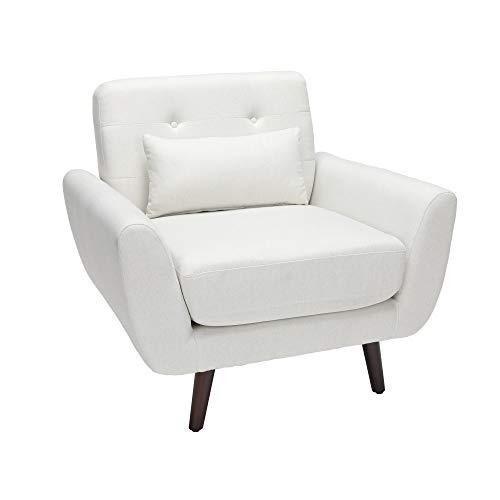 OFM 161 Collection Mid Century Modern Tufted Fabric Accent Chair with Arms and Lumbar Support Pillow, Walnut Legs, in Light Gray (161-FLC2-BGE). Picture 1