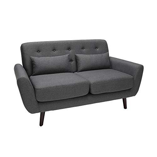 OFM 161 Collection Mid Century Modern Tufted Fabric Loveseat Sofa with Lumbar Support Pillows, Walnut Legs, in Dark Gray (161-FLS2-DGRY). The main picture.
