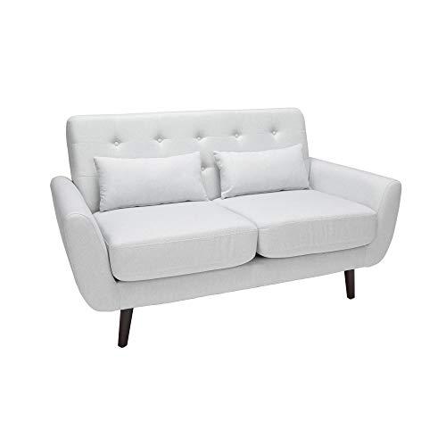OFM 161 Collection Mid Century Modern Tufted Fabric Loveseat Sofa with Lumbar Support Pillows, Walnut Legs, in Light Gray (161-FLS2-LGRY). The main picture.